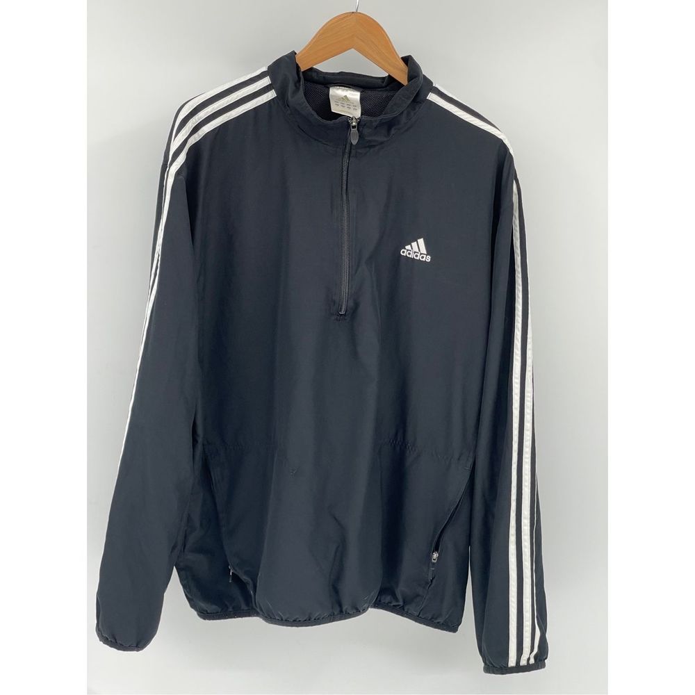 Adidas Track Jacket Windbreaker Men XL Black 3 Stripe Full Zip Mesh Lined